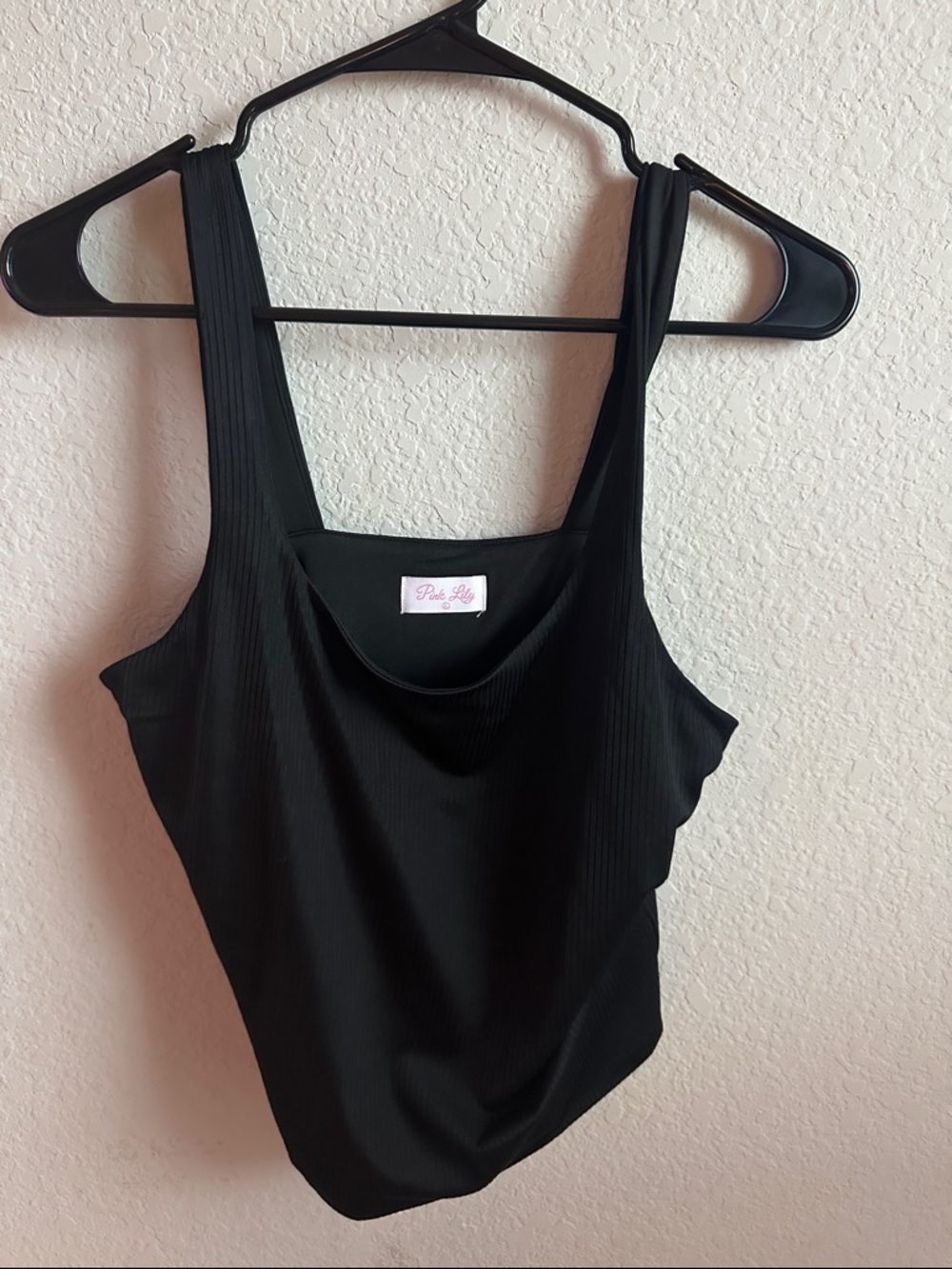 Pink Lily Black Ribbed Scoop Neck Bodysuit